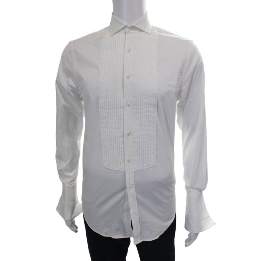 Michelsons Mens Solid Cotton Button Up Shirt White Size S 14.5-32-33